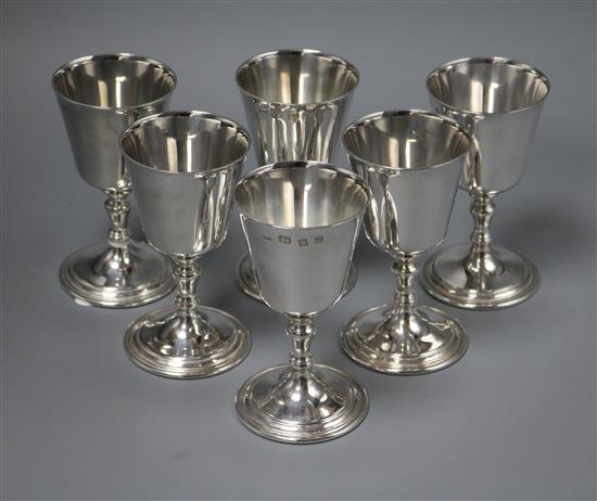 A set of silver modern silver goblets, Roberts & Dore Ltd, London, 1969,